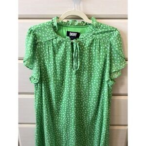 Green Floral Country Garden St. Patrick's Day DKNY Sheer Sleeve Dress Women's 12